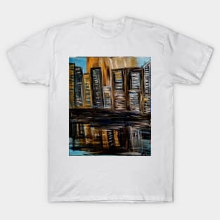 Abstract landscape painting of building reflecting in water T-Shirt